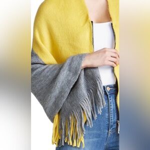 Women’s Knit, Fringed color block zipper shawl